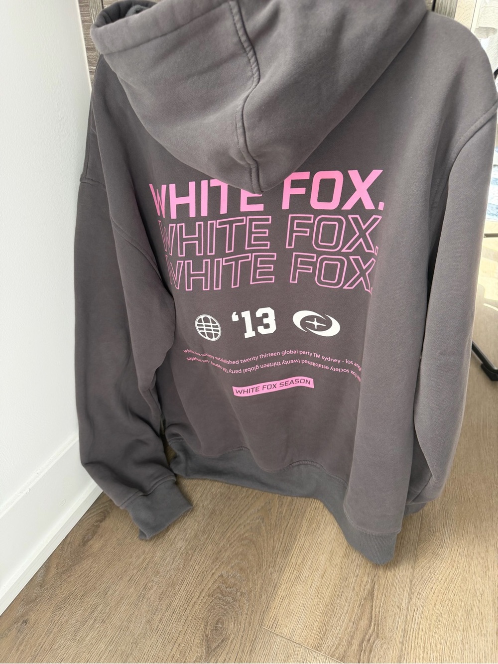 White fox - Charcoal Hoodie with Pink Logo